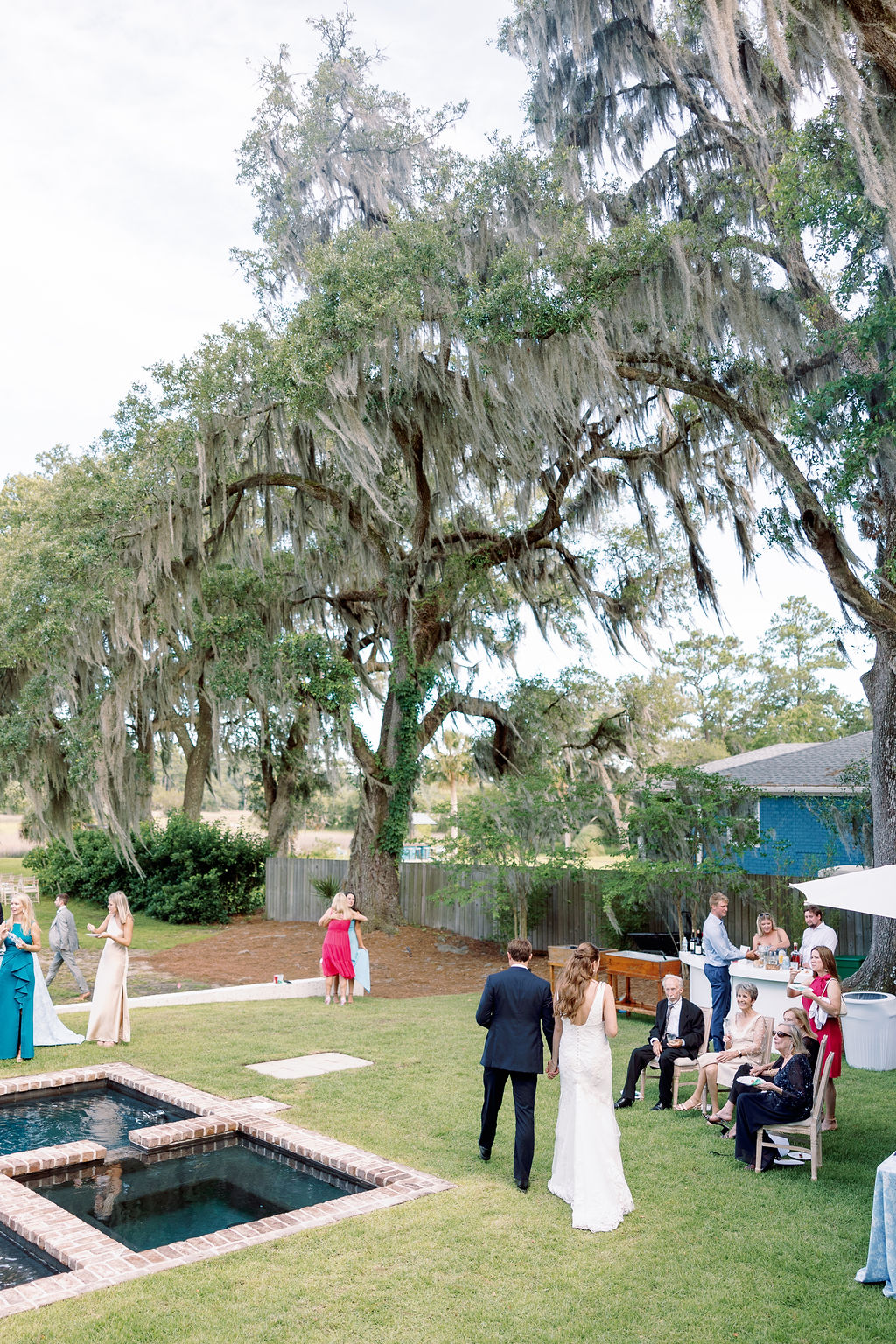 Intimate Savannah Backyard Wedding reception cocktail hour